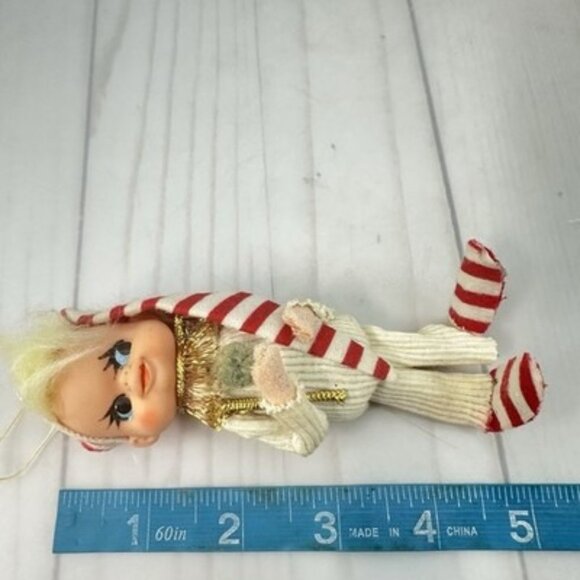 Vintage Rubber Face Pixie Elf Christmas Ornament Japan White Red 5" - Picture 5 of 6